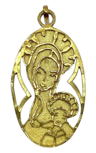 Pendentif Médaille Vierge et Jésus en or jaune 18 carats 58 Facettes AB97