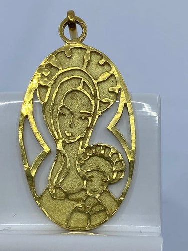 Pendentif Médaille Vierge et Jésus en or jaune 18 carats 58 Facettes AB97