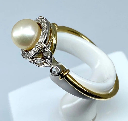 Bague 58 Bague en or jaune 18 carats avec perle et diamants 58 Facettes AB84