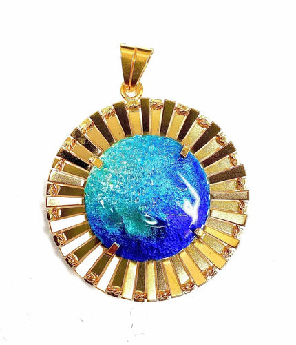 Pendentif H. Marty Limoges - Pendentif Soleil en or 18 carats et émail bleu 58 Facettes AB114