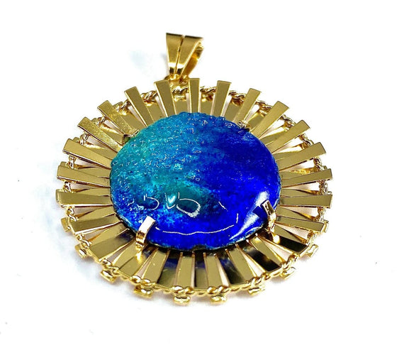 Pendentif H. Marty Limoges - Pendentif Soleil en or 18 carats et émail bleu 58 Facettes AB114