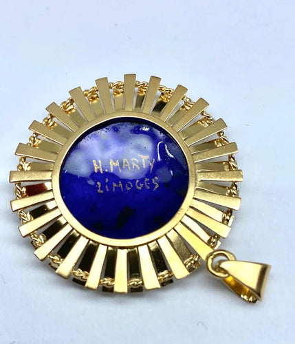 Pendentif H. Marty Limoges - Pendentif Soleil en or 18 carats et émail bleu 58 Facettes AB114