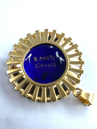 Pendentif H. Marty Limoges - Pendentif Soleil en or 18 carats et émail bleu 58 Facettes AB114