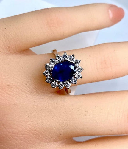 Bague 51 Bague marguerite saphir et diamants en or jaune 18 carats 58 Facettes AB152