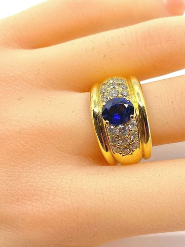 Bague 57 Bague jonc en or 18 carats avec saphir et diamants 58 Facettes AB148