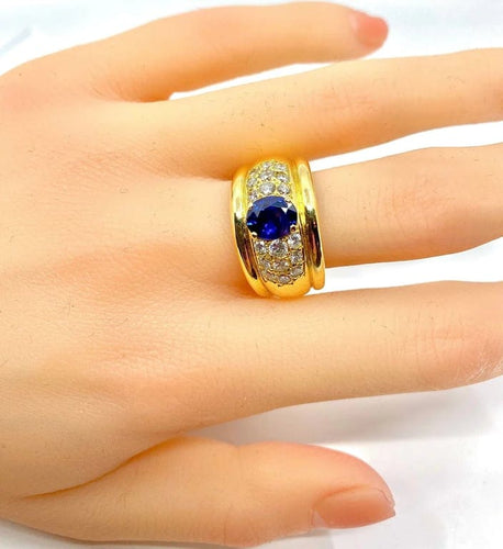Bague 57 Bague jonc en or 18 carats avec saphir et diamants 58 Facettes AB148