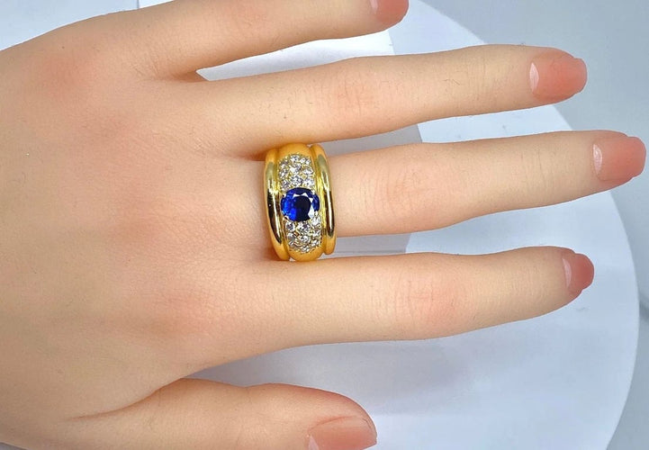 Bague 57 Bague jonc en or 18 carats avec saphir et diamants 58 Facettes AB148
