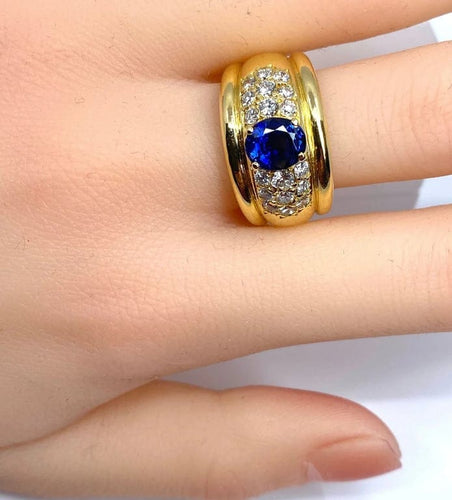 Bague 57 Bague jonc en or 18 carats avec saphir et diamants 58 Facettes AB148