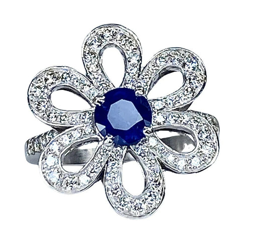 Bague 51 Bague fleur en or 18 carats, saphir et diamants 58 Facettes AB156
