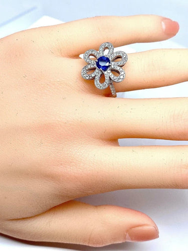 Bague 51 Bague fleur en or 18 carats, saphir et diamants 58 Facettes AB156