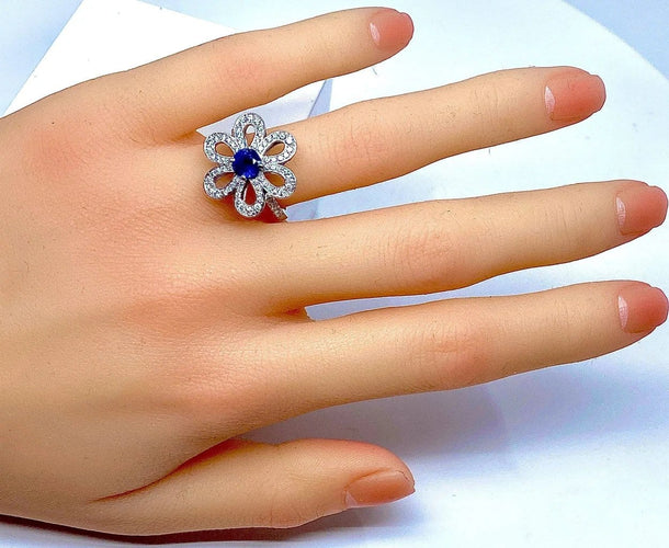 Bague 51 Bague fleur en or 18 carats, saphir et diamants 58 Facettes AB156
