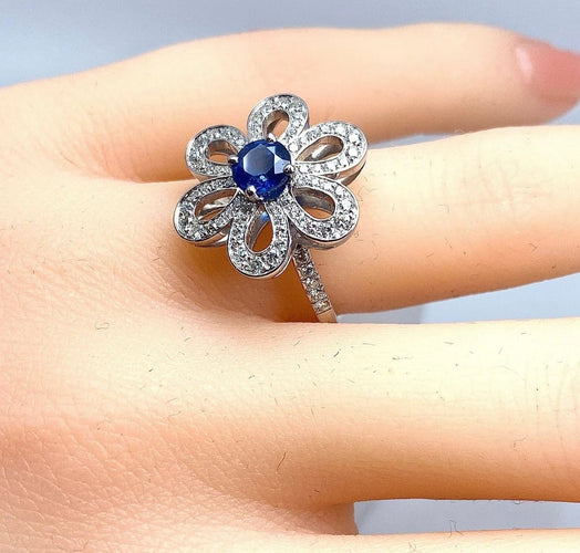 Bague 51 Bague fleur en or 18 carats, saphir et diamants 58 Facettes AB156