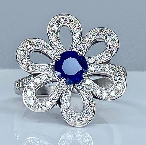 Bague 51 Bague fleur en or 18 carats, saphir et diamants 58 Facettes AB156