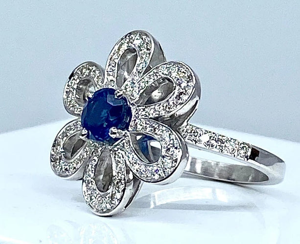 Bague 51 Bague fleur en or jaune 18 carats saphir et diamants 58 Facettes AB156