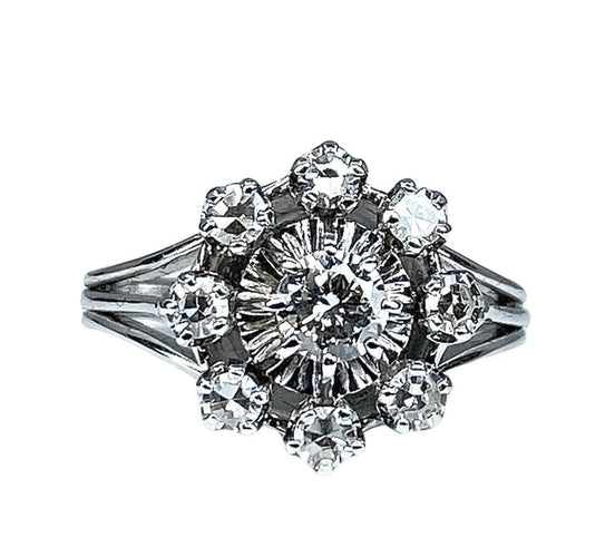 Bague 47 Bague marguerite en or blanc 18 carats et diamants 58 Facettes AB158