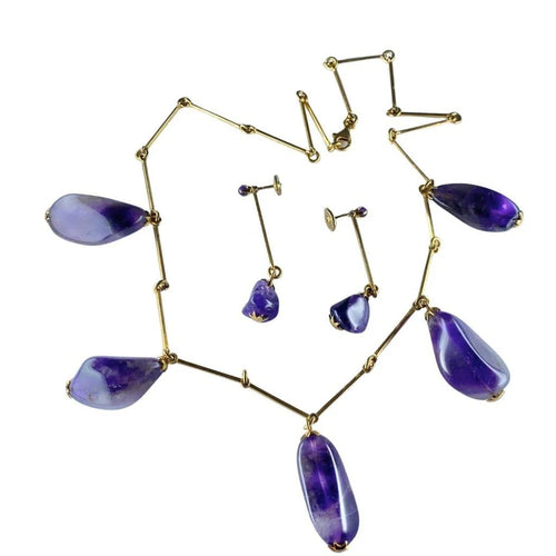 Boucles d'oreilles Parure - Collier et boucles d’oreilles en or 18 carats, améthystes 58 Facettes AB173