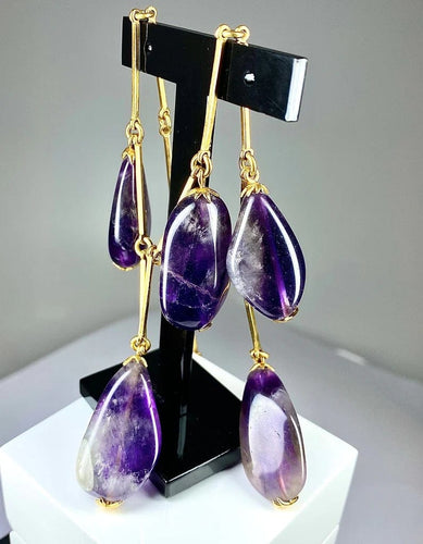 Boucles d'oreilles Parure - Collier et boucles d’oreilles en or 18 carats, améthystes 58 Facettes AB173