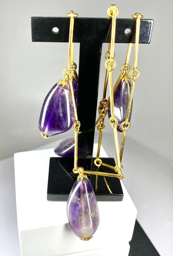 Boucles d'oreilles Parure - Collier et boucles d’oreilles en or 18 carats, améthystes 58 Facettes AB173