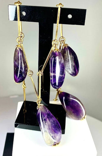 Boucles d'oreilles Parure - Collier et boucles d’oreilles en or 18 carats, améthystes 58 Facettes AB173