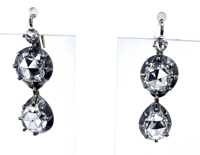Boucles d'oreilles Boucles d’oreilles dormeuses en or et argent, diamants taille rose 58 Facettes AB200