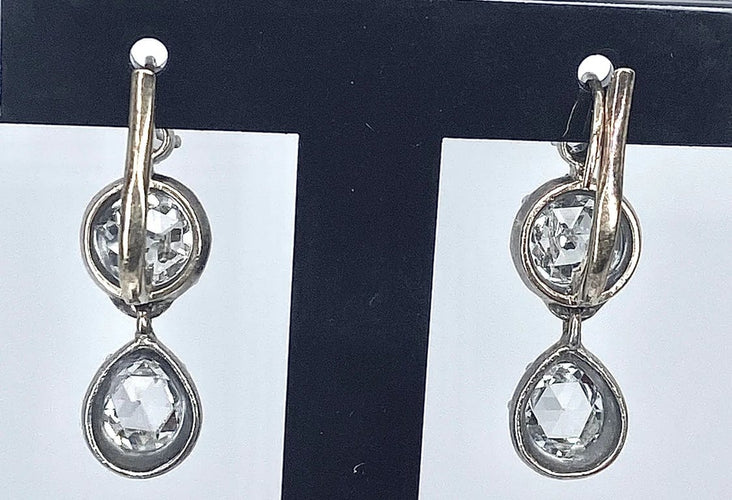 Boucles d'oreilles Boucles d’oreilles dormeuses en or et argent, diamants taille rose 58 Facettes AB200