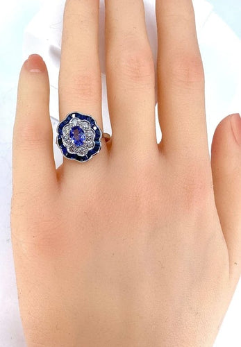 Bague 51 Bague marguerite en or blanc 18 carats, saphirs et diamants 58 Facettes AB214