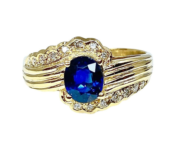 Bague 56 Bague en or jaune 18 carats avec saphir et diamants 58 Facettes AB230