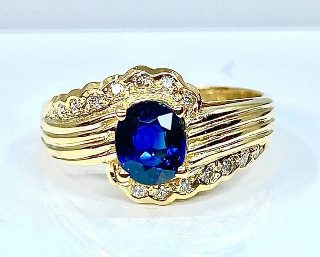Bague 56 Bague en or jaune 18 carats avec saphir et diamants 58 Facettes AB230