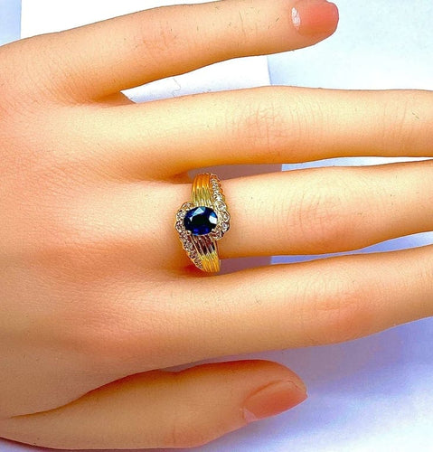 Bague 56 Bague en or jaune 18 carats avec saphir et diamants 58 Facettes AB230