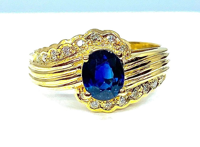 Bague 56 Bague en or jaune 18 carats avec saphir et diamants 58 Facettes AB230