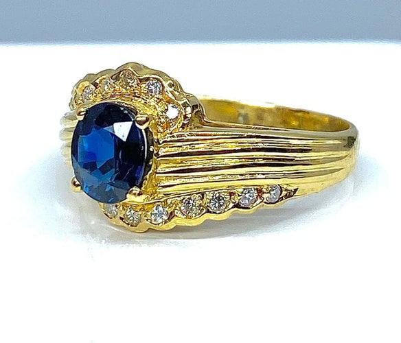 Bague 56 Bague en or jaune 18 carats avec saphir et diamants 58 Facettes AB230