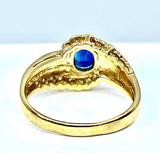 Bague 56 Bague en or jaune 18 carats avec saphir et diamants 58 Facettes AB230