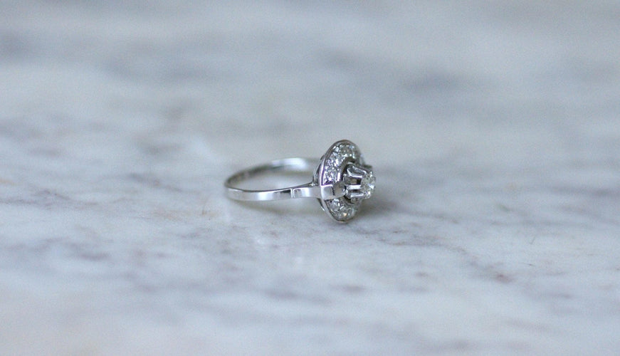 Bague 55.5 Art déco - Bague cible diamant en or blanc et platine 58 Facettes