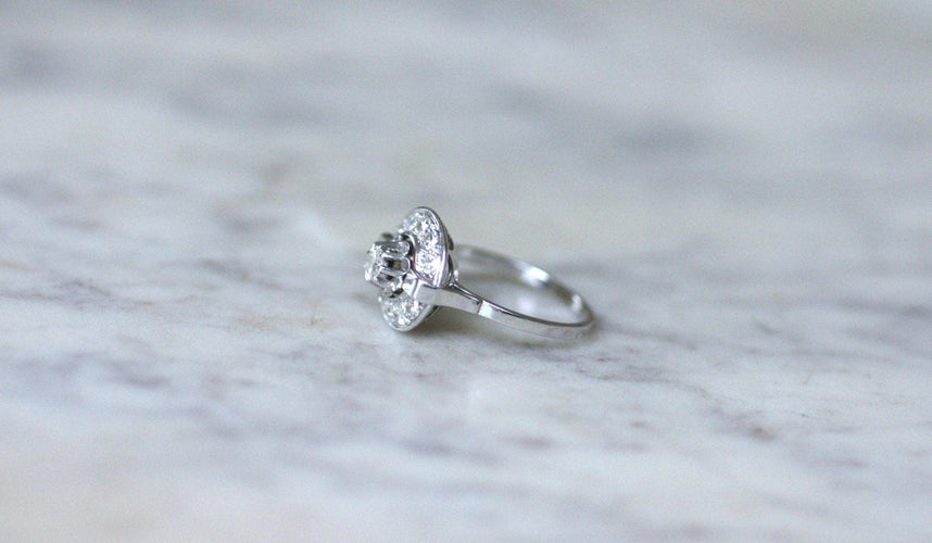 Bague 55.5 Art déco - Bague cible diamant en or blanc et platine 58 Facettes