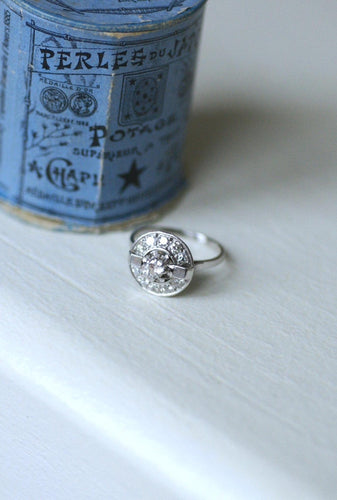 Bague 55.5 Art déco - Bague cible diamant en or blanc et platine 58 Facettes