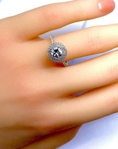 Bague 52 Bague en or blanc 18 carats avec diamants couleur G 58 Facettes AB254