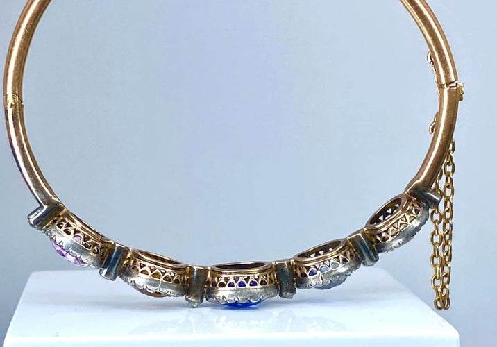 Bracelet Bracelet jonc ouvrant Napoléon III en or 18 carats, diamants et pierres 58 Facettes AB272
