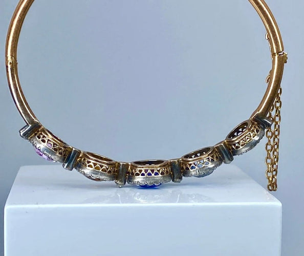 Bracelet Bracelet jonc ouvrant Napoléon III en or 18 carats, diamants et pierres 58 Facettes AB272
