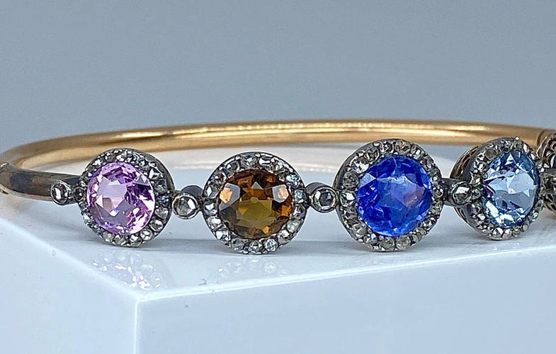 Bracelet Bracelet jonc ouvrant Napoléon III en or 18 carats, diamants et pierres 58 Facettes AB272