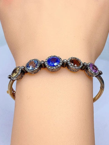 Bracelet Bracelet jonc ouvrant Napoléon III en or 18 carats, diamants et pierres 58 Facettes AB272