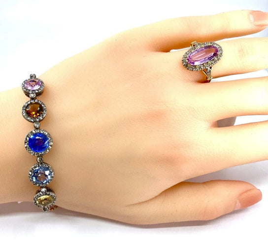 Bracelet Bracelet jonc ouvrant Napoléon III en or 18 carats, diamants et pierres 58 Facettes AB272