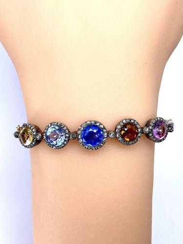 Bracelet Bracelet jonc ouvrant Napoléon III en or 18 carats, diamants et pierres 58 Facettes AB272