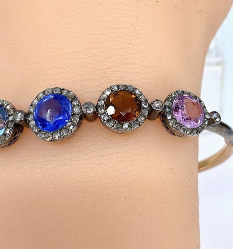 Bracelet Bracelet jonc ouvrant Napoléon III en or 18 carats, diamants et pierres 58 Facettes AB272