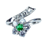 Bague 48 Bague fleur en or blanc 18 carats avec émeraude et diamants 58 Facettes AB294