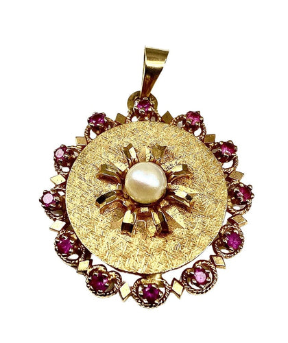 Pendentif Pendentif porte-photo en or 18 carats, perle et pierres rouges 58 Facettes AB307
