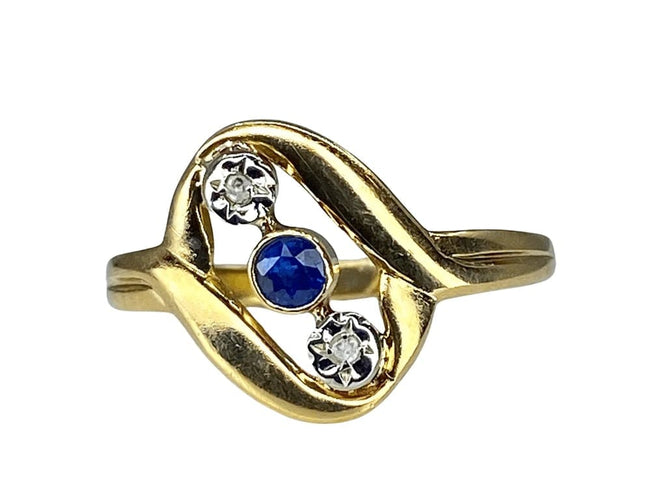 Bague 53 Bague en or jaune 18 carats avec saphir et diamants 58 Facettes AB312