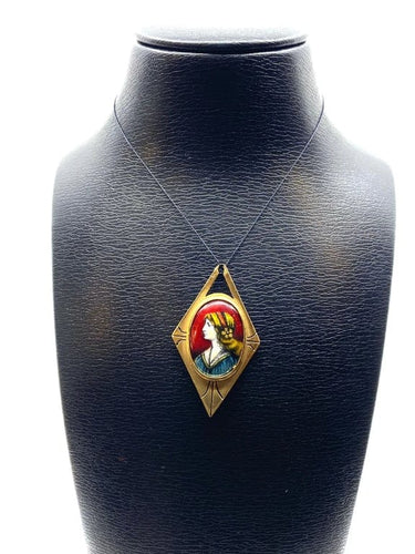 Pendentif Pendentif losangique en or jaune 18 carats et émail de Limoges 58 Facettes A 321