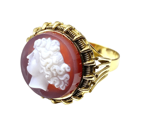 Bague 59 Bague camée en or jaune 18 carats sur cornaline 58 Facettes AB330