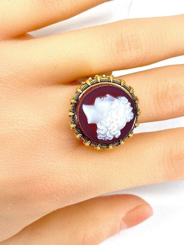 Bague 59 Bague camée en or jaune 18 carats sur cornaline 58 Facettes AB330