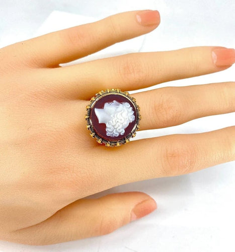 Bague 59 Bague camée en or jaune 18 carats sur cornaline 58 Facettes AB330